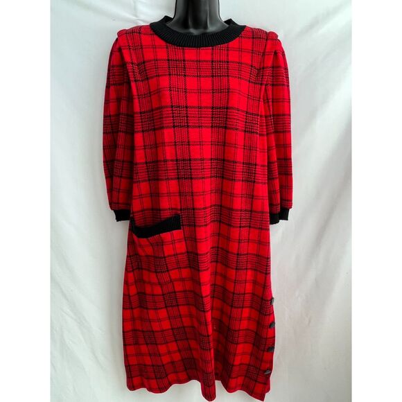 Vintage Leslie Fay Y2K Red Plaid Dress Size Petite 12 Academia Preppy Clueless - Picture 1 of 12